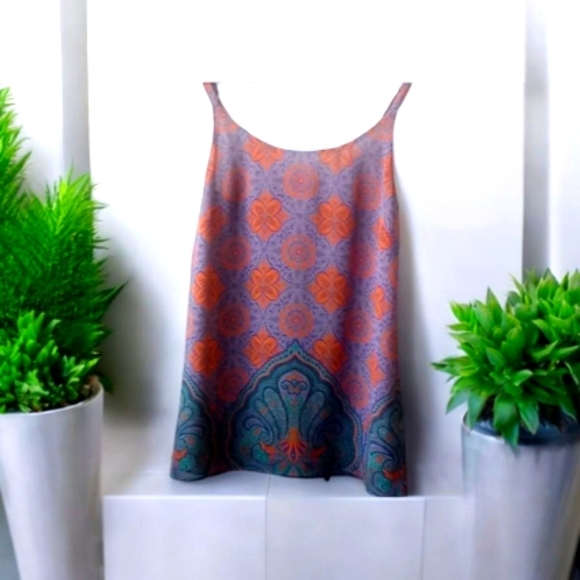 CABI arabesque orange Blue Brown Moroccan print spaghetti strap blouse cami  XS - Picture 3 of 12
